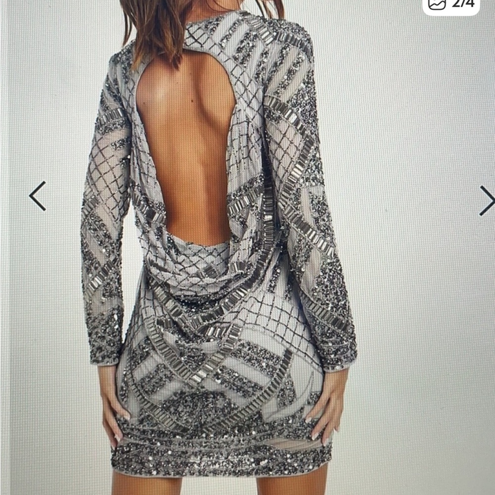 ASOS Silver Embellished Long Sleeve Dress